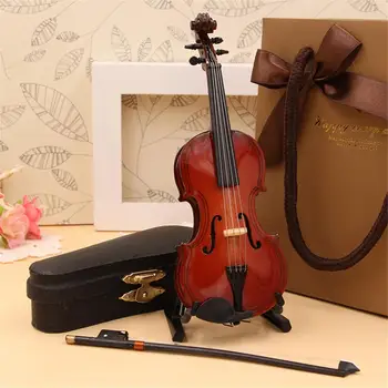 Mini Violino Model Miniature Klasično Violino Replika Dekoracijo Zaslon Mini Glasbeni Instrument Okraski s Stojalom Primeru