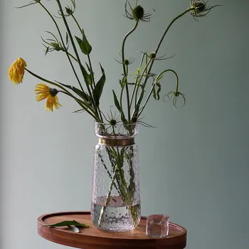 Evropski slog Kovinsko Transparentno Steklo Vaza Ročno Pihano Kovinski Obroč Vdelan Cvet Cvet