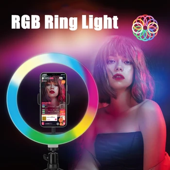 Fotografija LED Selfie RGB Obroč Svetlobe 26 cm S stojalom Stepless Razsvetljavo Zatemniti S priključno postajo Glavo Za Ličila Video v Živo Studio