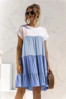 Poletje letnik mini priložnostne obleke za ženske 2021 poletje Barvo ohlapno obleko ženska ruffles A-Line kratko obleko vestido