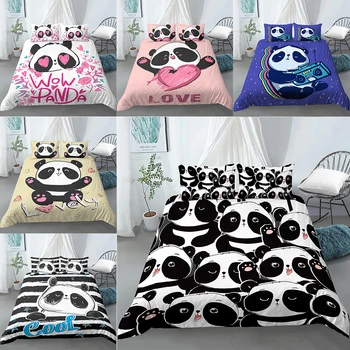 Panda Posteljnina Nabor Bela Črna Rjuhe Kritje Risanka Panda Zvezde, Natisnjeni Design Fantje Dekleta Živali, Posteljnino Določa Rjuhe Kritje Set