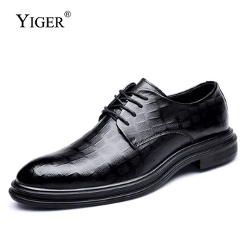 YIGER moška Obleka, čevlji Oxford čevlji Poslovnih čevlji za moške novo konicami prstov trendy priložnostne Britanski invisiblein nabrati čevlji