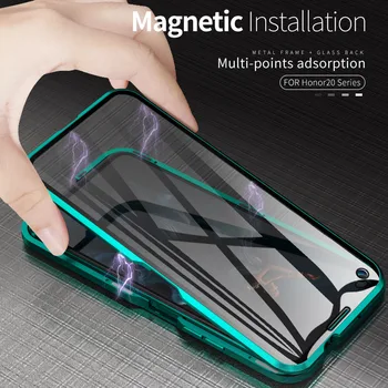 Luksuzni 360 Polno Zajetje Magnetni Kovinski kovček za Huawei P30 P20 Mate 20 Čast 20 Pro Lite 20i V20 Spredaj Nazaj Dvojno Steklo Pokrova