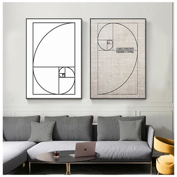 Fibonacci Spirala Patent Wall Art Platno Slikarstvo Zlato Razmerje Plakatov in Fotografij Letnik Načrt ideja za Darilo Znanost Dekoracijo