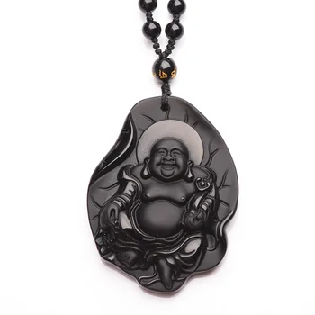 Naravni Obsidian Maitreja Buda Jade Obesek Nakit Srečen Exorcise zlih duhov Ugoden Amulet Jade Obesek Fine Nakit