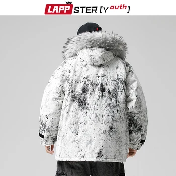 LAPPSTER-Mladi Moški Tie Dye Ulične Krzno Hooded Parka do leta 2020 Mens Japonski Hooded Zimske Jakne In Plašči Oversize PufferJacket