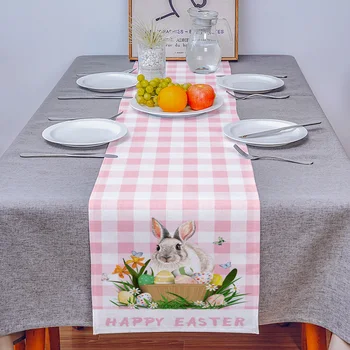 Velikonočni Zajček In Jajca Kariran Namizni Tekač Poroka Tabela Dekoracijo Doma Dekor Kuhinjsko Mizo, Tekači In Placemats