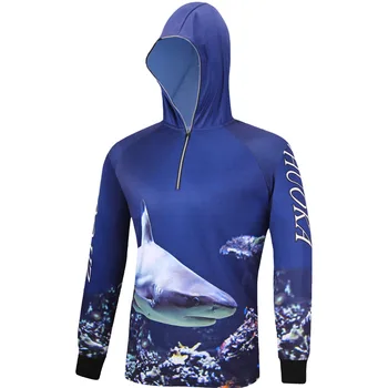 Poletje Strokovno Moške Hooded Ribolov Jersey UV Zaščito Modro Zelo Dihanje Dolg Rokav Ribolov Majica Camisas Pesca