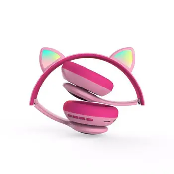 Mačje Uho Brezžične Bluetooth Slušalke Z Mikrofonom LED Osvetlitev Gaming Slušalke Srčkan Slog Head-mounted Zložljive Slušalke Za Otroke