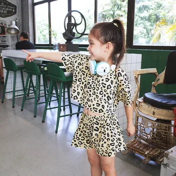 Dekleta Poletje Leopard Baby Obleko Sklop 2 Kos Korejski Vrh +Hlače Za Malčke Baby Dekle Moda Obleko Nova Modna Oblačila, Ki Otroke