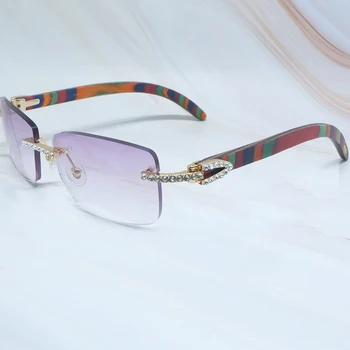 Okrasnih Očala Moških Rimless Luksuzni Carter Craved Les, Sončna Očala Diamond Odtenki Ledeni Iz Očal, Lesenih Sončna Očala
