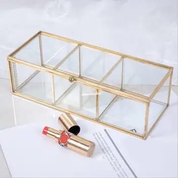 Lepota Kozmetični Škatla za Shranjevanje Predal Ličila Organizator S Pokrovom Prah-dokazilo Orodja Namizja Steklene Posode Primeru Za Kozmetiko