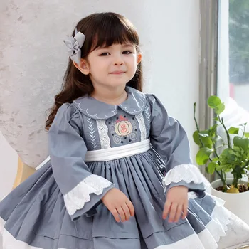 Jeseni Dojenčka Obleko Malčka Dolgo sleeved Bombaž španski Slog Princesa Stranka Kostum za Dekleta, Obleko Otroci Oblačila Visoke Kakovosti