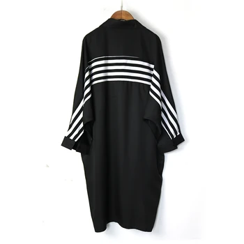 Retro Vintage Stil Jeseni Obleko Nov Modni Eleganten Stripe Dolgo Majico Preproste Zasnove, Šifon Bluzo
