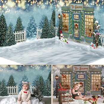 Božično Ozadje Snowfield Božično drevo Toy shop Otroška Otrok Fotografija Ozadje Rojstni Bleščice Zvezd Dekor