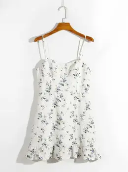 Moda poletni obleki poševnica vratu brez rokavov zadrgo elegantna cvjetnim tiskanja beli plaži, mini obleka ženske femme vestidos dropshipping