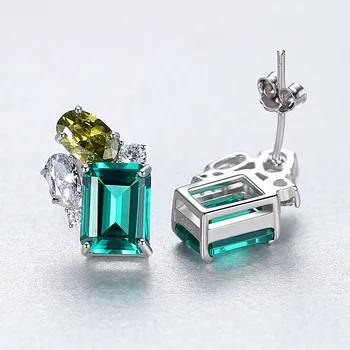 PANSYSEN 925 Sterling Srebro Smaragdno Peridot Diamond Gemstone, Poroke, Posla Stud Uhani Debelo Fine Nakit Darila