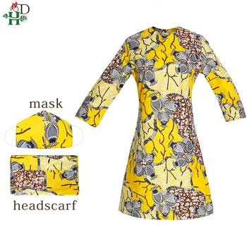H&D Bombaž Vosek Obleko Za Ženske Dashiki Haljo Afriške Tiskanja Batik Ankara Oblačilih, Obleko Nigerijski Headtie Moda&Maske, Obleke