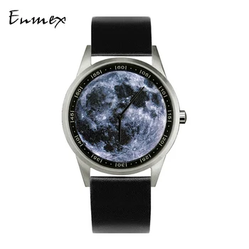 2020 Enmex design ročno uro 3D luna kreativno zasnovo iz nerjavečega jekla Oljna slika, obraz quartz ura uro