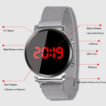 Nova LED Watch Ženske ročne Ure, iz Nerjavnega Jekla Ženski Watch Elektronska Ura Moških Digitalne Ure ročno uro Mens Relogio Feminino