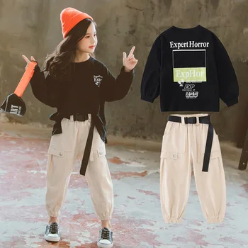 Moda za Dekleta Obleke Jeseni Otrok Šport bo Ustrezala Pismo Tiskanja Sweatshirts + Tovora Hlače 2pcs Obleke Hip Hop Oblačila, ki za Najstniških
