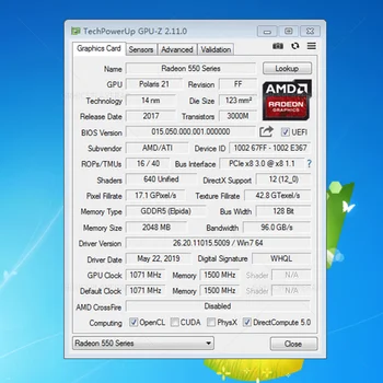 RX550 2 GB Grafična kartica 2048MB 128BIT Za AMD namizni računalnik RAČUNALNIK grafično kartico DP
