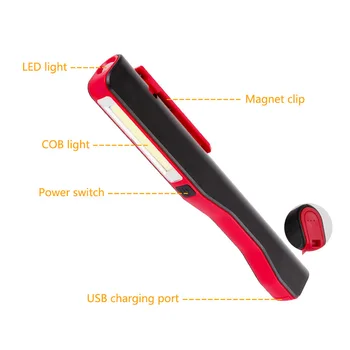 Prenosni COB Akumulatorska LED Svetilka Ročno Delo Svetlobe, Poplav Svetlobe/Pregled Lučka, ki Ga Poganja Baterija AAA ali Usb Polnjenje