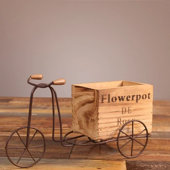 Lesene Tricikel Model Cvetlični Lonček Kovanega Železa Izposoja Flower Stand Zaprtih Shranjevanje Rack Doma Vrt Namizni Dekor Darila, Obrti
