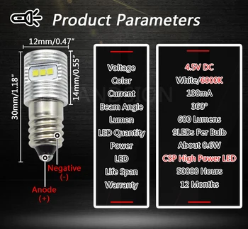 1PC E10 Vijak LED Svetilka Svetilka DC3V 4.5 V Ne-polarnosti 6-24V Led Žarnice Zamenjava Svetilka CSP 1616 žetonov Baklo sijalka Bela