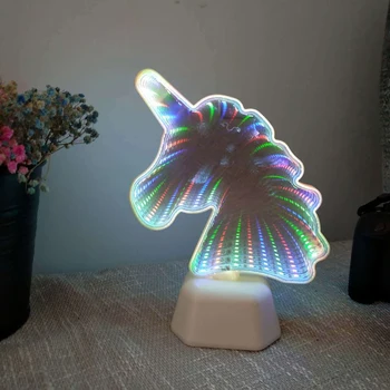 Xsky Noč Svetlobe Predor Svetilke Infinity Ogledalo Luči LED Nočna Lučka Luštna 3D Srce Ustvarjalne Novost Kaktus Samorog Za Domov Led