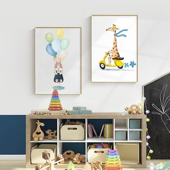 Otrok Plakat Žirafa Zajček Živali Risanka Ilustracije Vrtec Tiskanja Platno Umetniško Slikarstvo Nordijska Otrok, Otroška Soba Dekoracijo Sliko