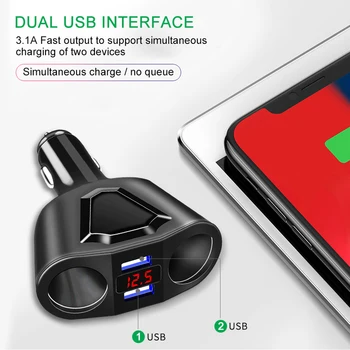 Univerzalni 5V 3.1 Usb Avto Polnilec Digitalni Zaslon Dual Vrata USB za naprave iPhone, iPad, Samsung Telefon Xiaomi