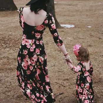Družina Ujemanje Oblačila za Ženske, Dekleta, Mati in Hči Priložnostne Stranka Maxi Cvetlični Obleko