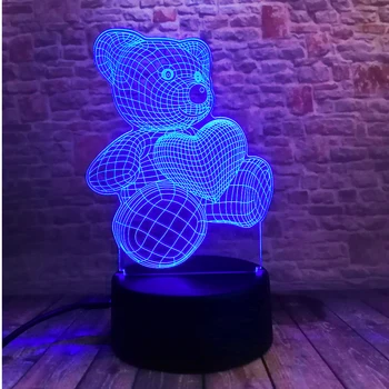 Top-Kvaliteta Božič USB Malo Ljubko Srce Medved 3D Vzdušje Lučka Baby Dekleta Spalnica LED Dotik Iluzijo Noč Svetlobe za Otroke