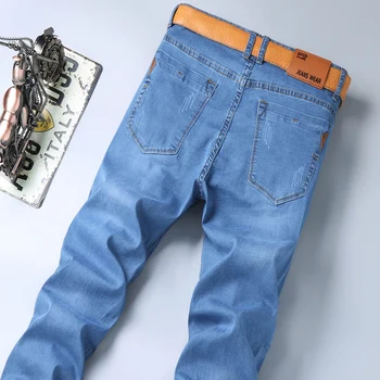SHAN BAO moške slim naravnost udobno bombaž stretch tanek jeans 2021 pomlad poletje klasična blagovno znamko business casual kavbojke Modra