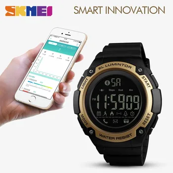 SKMEI 1347 Bluetooth Smart Digitalna ura Moški 50M Nepremočljiva Šport Gledam Spalna Monitor Osvetlitev ozadja Calorie Tracker Človek Ure