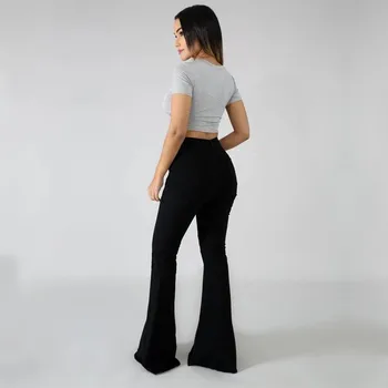 FNOCE 2020 žensk jean hlače velikosti moda ulica priložnostne vse-tekmo trdnih visoko pasu tesen stretch slim traper Hlače Flare