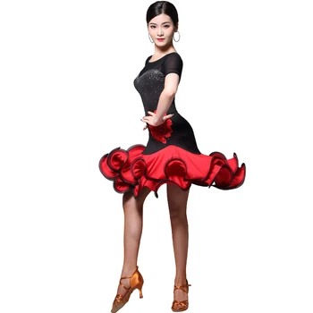 Latinski Ples Kostum Ženske, Črni In Rdeči Praksi Oblačila latinsko Konkurence Obleko Strokovno Tango Uspešnosti Kostum DQL1224
