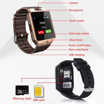 DZ09 Smartwatch Pametno Gledati Podpira TF KARTICE Fotoaparata Moški Ženske Šport Bluetooth ročno uro za Huawei Samsung Android Telefon Xiaomi