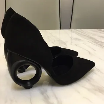 Konicami prstov črpalke ženske pravega usnja krog cut out čudno peto čevlje, ženska novost visoke pete 2019 Newnest zapatos mujer