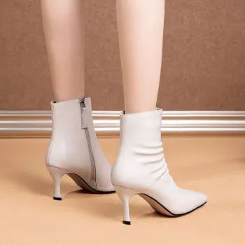 ALLBITEFO Gubam design mehko pravega usnja ženske čevlji modni prosti čas zimski čevlji, škornji motocycle čevlji Bottes femme