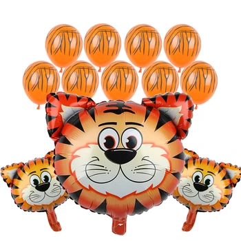12pcs Krava Tiger, Lev, Zebra Glavo Happy Birthday Balone Živali Temo skupina Živali, Dekor 12 Latex Helij Otrok Igrače Dobave