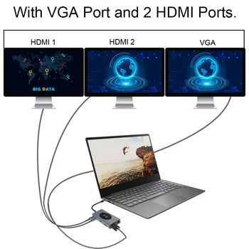 14 v 1 USB HUB Mulitfunction USB Tip C Napajalnik Razširitvene Postaje z 2 HDMI 5 USB Vrata, USB-C Dock Združljiv za MacBook