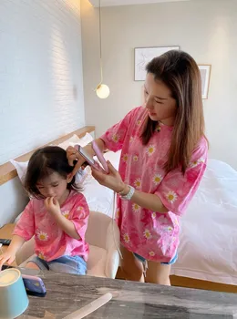 Starši-otrok, mama in hčerka, otroška oblačila T-shirt cvet dolg plašč 2020 poletje nova