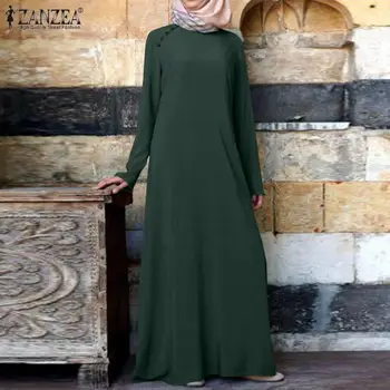 ZANZEA Ženske Jeseni Dubaj Hidžab Muslimanskih Dolgo Obleko Navaden Abaya tam kaftan Dolg Rokav Sundress Plus Velikost Maxi Vestidos Haljo Femme