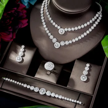 HIBRIDE Nov Prihod Poročna Ogrlica in Uhani nastavite Dubaj Belo Zlato nakit Kompleti za Ženske parure bijoux femme mariage N-1196