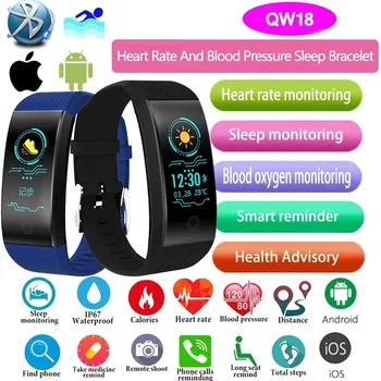 QW18 Pametna Zapestnica IP68 Vodotesen Fitnes Tracker Srčnega utripa, Krvnega Tlaka, Srčno Zapestnica Smart Band za Android IOS
