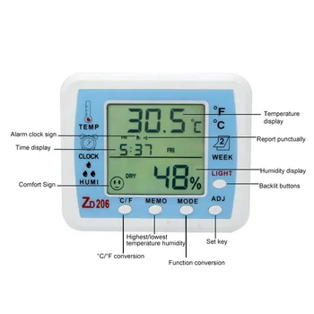 ZD208 Termometer, Higrometer Profil Kazalnika Zaprtih Vremenske Postaje Avtomatske Elektronske Temperatura Vlažnost Zaslon Ura#3