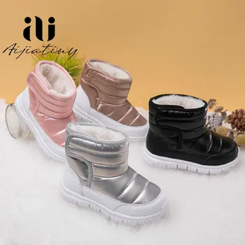 Moda otroška Obutev Sneg Škornji Otroci Nepremočljiva Škornji Unisex zimski čevlji za fante Plišastih Čevlji Trdna Dekleta Toplo Obutev