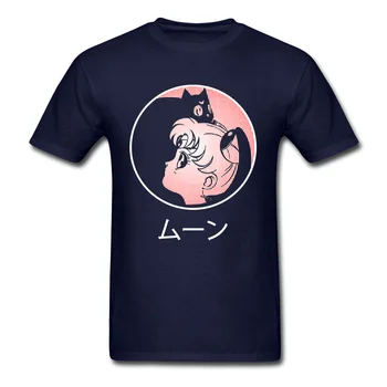 Luna Umetnost Moške majice Cat & Sailor Moon T Shirt Yin Yang Anime Tshirt Za Odrasle Bombaža Ženske Vrhovi Slim Fit Tees Poletje